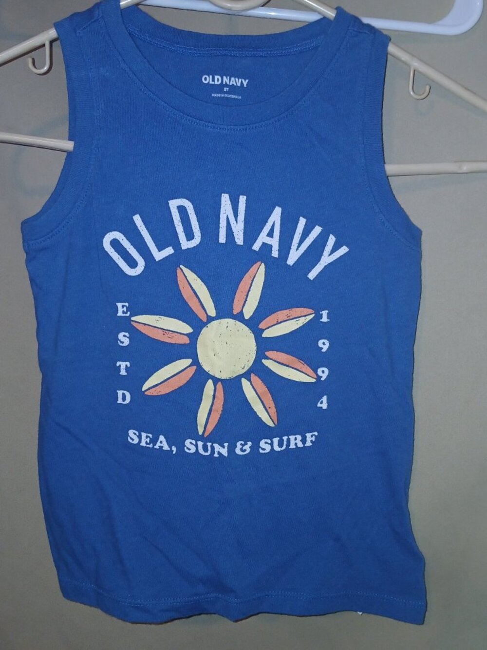 Old Navy Blue Sleeveless Tank Top Kids 5T Sea Sun Surf Graphic